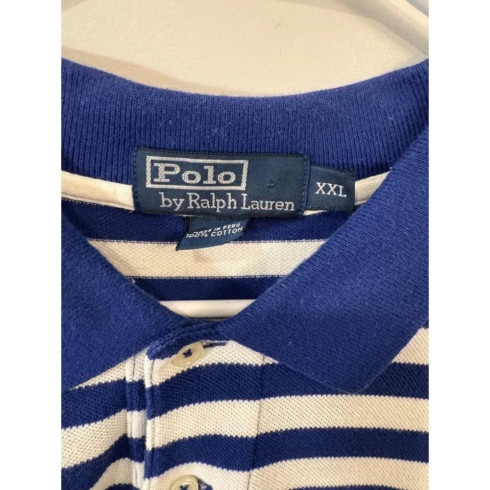 VTG Polo Ralph Lauren Mens Blue White Stripe 2XL Pony Pocket Preppy‎ Casual